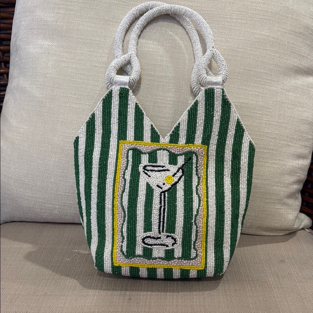 Green and White Striped Tote Bag